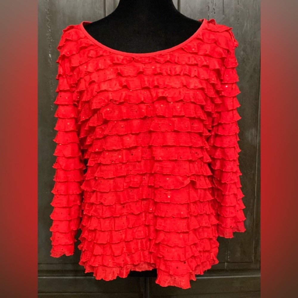 NY Knits Red sequence long sleeves blouse - Size Medium
